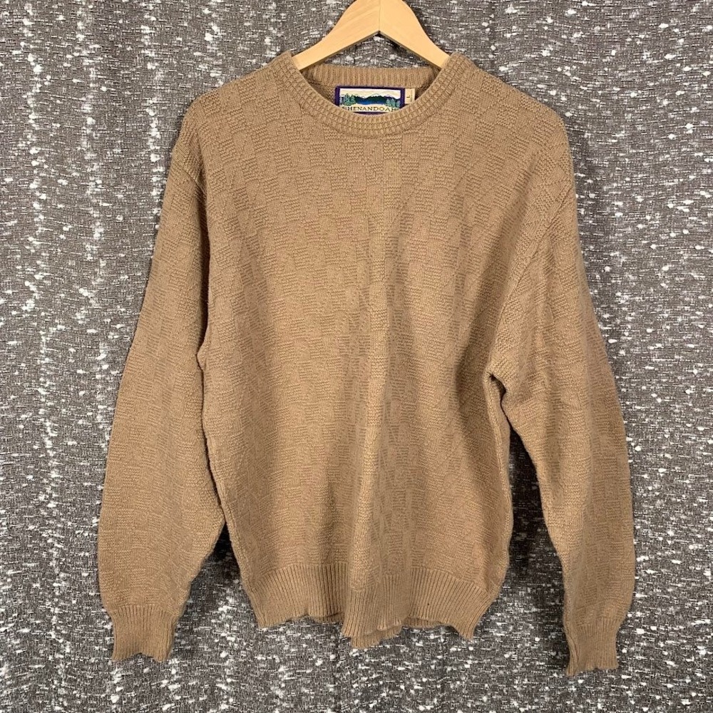 Shenandoah Tan Khaki Textured Knit Crewneck Sweater Grandpa Men's Large